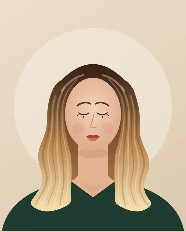 Ilustracja: Klientka z długimi, falowanymi włosami po koloryzacji