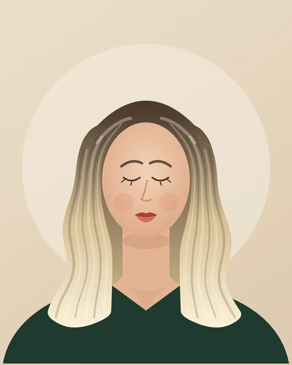 Ilustracja: Klientka z jasnymi, rozświetlonymi pasmami po balayage